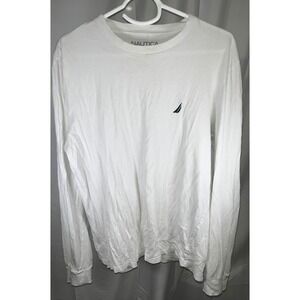 Nautica Long Sleeve T-Shirt White Cotton Classic Fit Logo Tee Casual Mens Size M